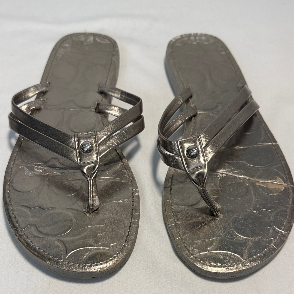 Coach Silver Strappy Sandals